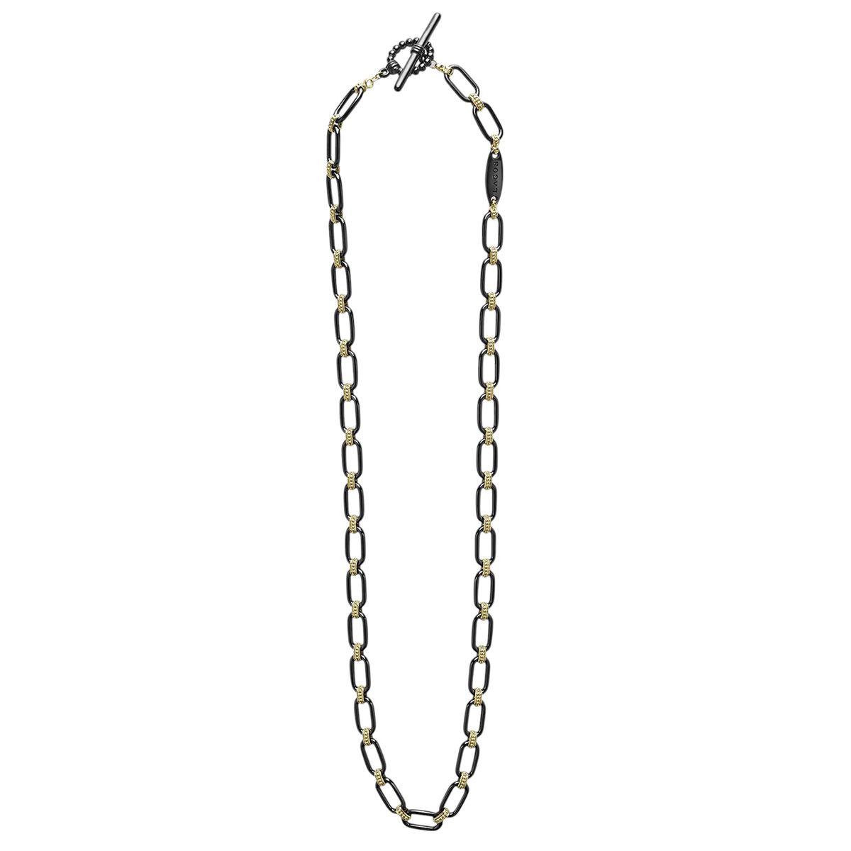 LAGOS Signature Caviar 18K Gold & Black Ceramic Link Necklace, 18