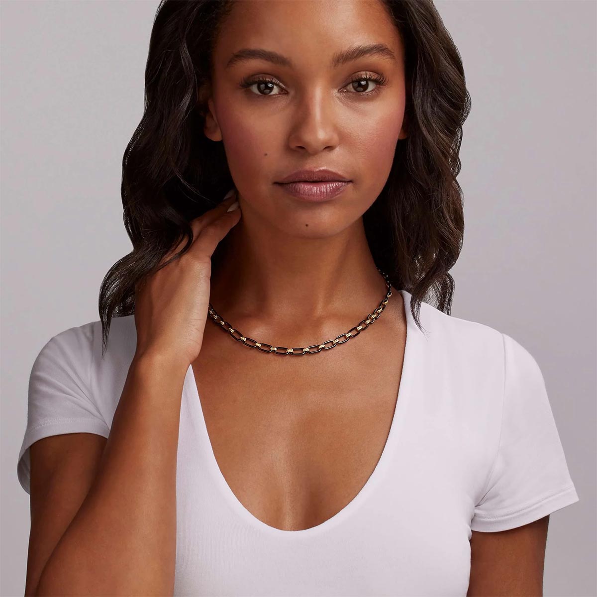 LAGOS Signature Caviar 18K Gold & Black Ceramic Link Necklace, 18