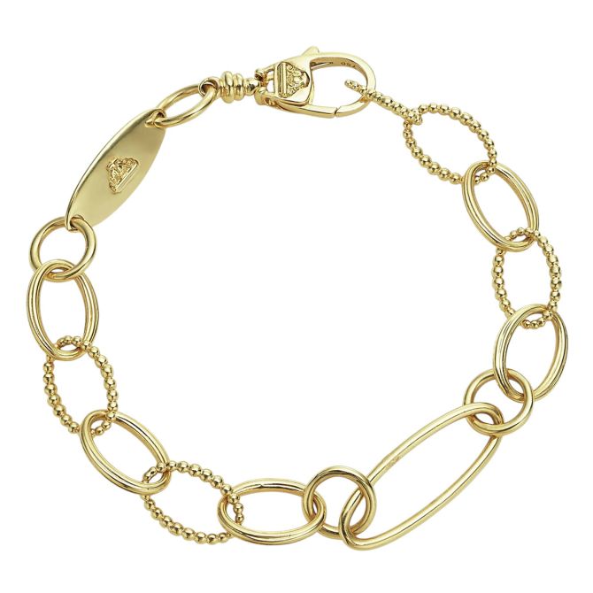 LAGOS Signature Caviar 18K Yellow Gold Oval Link Bracelet, 7"