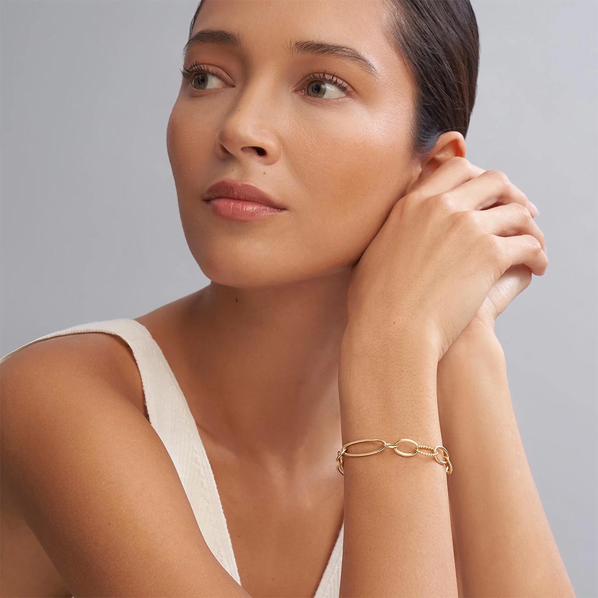 LAGOS Signature Caviar 18K Yellow Gold Oval Link Bracelet, 7