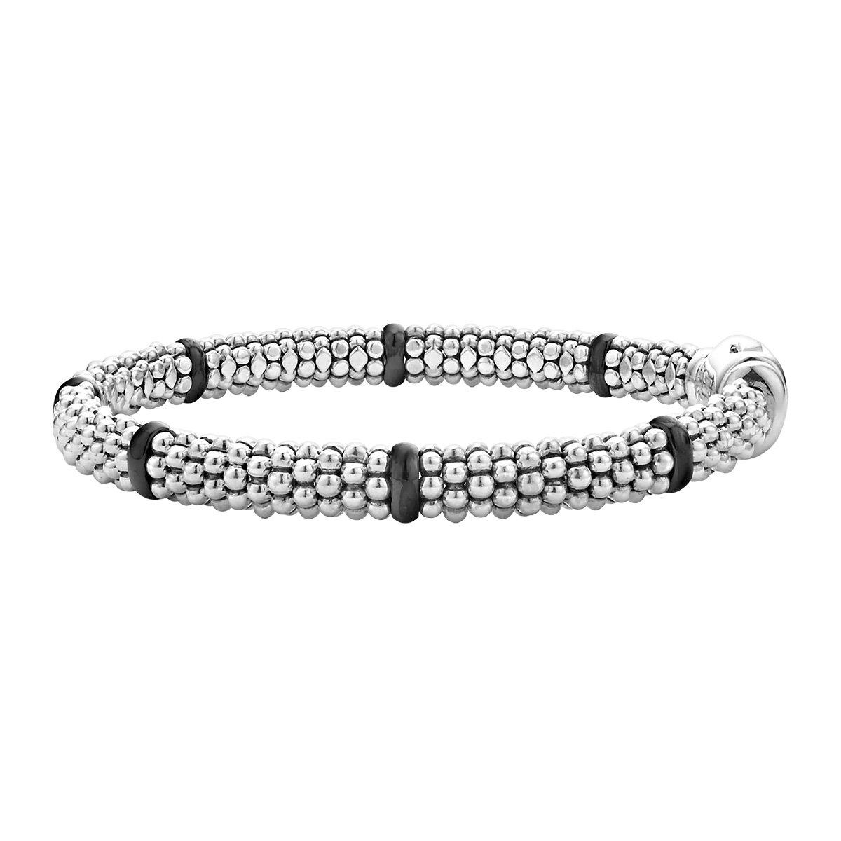 LAGOS Black Caviar Black Ceramic Station Caviar Beaded Bracelet in Sterling Silver, 6.5