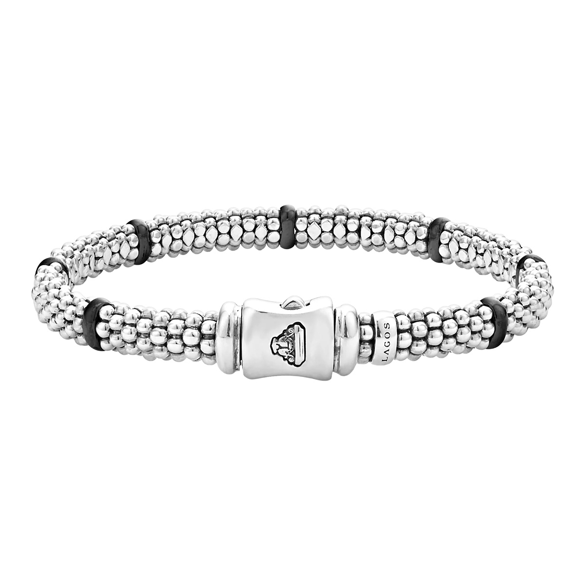 LAGOS Black Caviar Black Ceramic Station Caviar Beaded Bracelet in Sterling Silver, 6.5