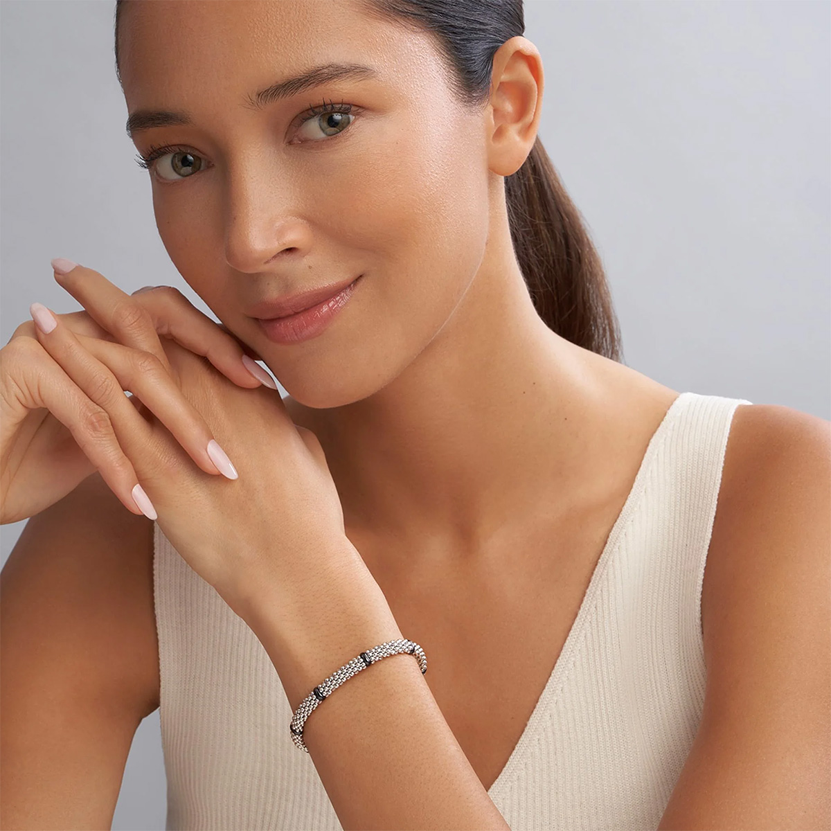 LAGOS Black Caviar Black Ceramic Station Caviar Beaded Bracelet in Sterling Silver, 6.5