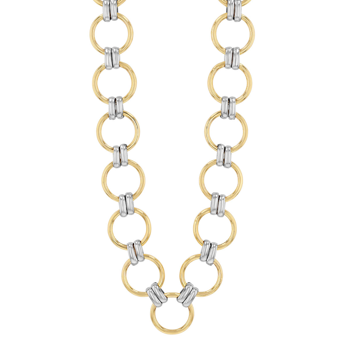 Two Tone Circle & Double Bar Link Necklace, 18