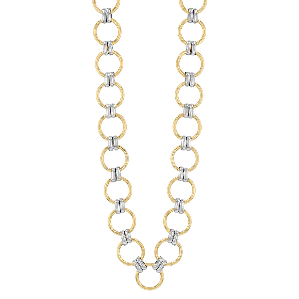 Two Tone Circle & Double Bar Link Necklace, 18