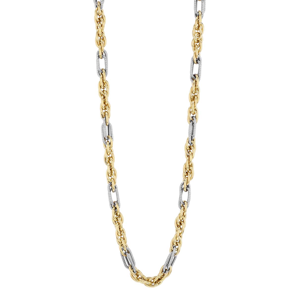 Yellow Gold Rope Chain Necklace with White Gold Stations, 18