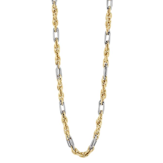 Yellow Gold Rope Chain Necklace with White Gold Stations, 18"