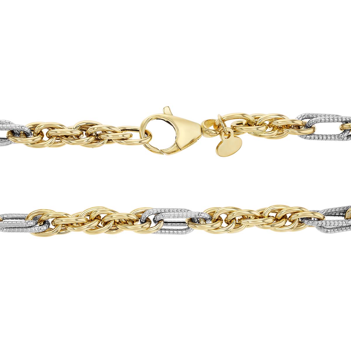 Yellow Gold Rope Chain Necklace with White Gold Stations, 18