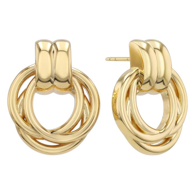 Yellow Gold Circle Trio Drop Earrings