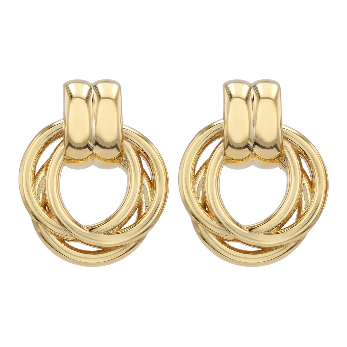 Yellow Gold Circle Trio Drop Earrings