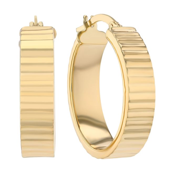 Yellow Gold Ribbed Oval Hoop Earrings
