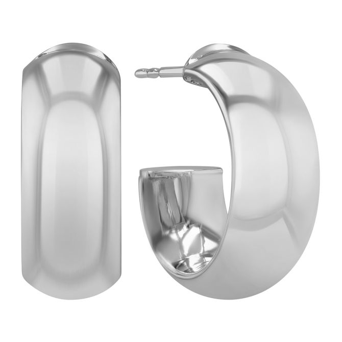 White Gold Rounded Open Huggie Hoop Earrings, 10 mm