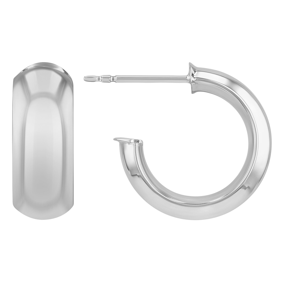White Gold Rounded Open Huggie Hoop Earrings, 10 mm