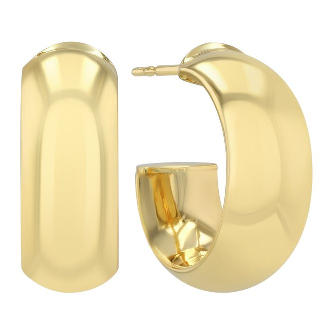 Yellow Gold Rounded Open Huggie Hoop Earrings, 10 mm