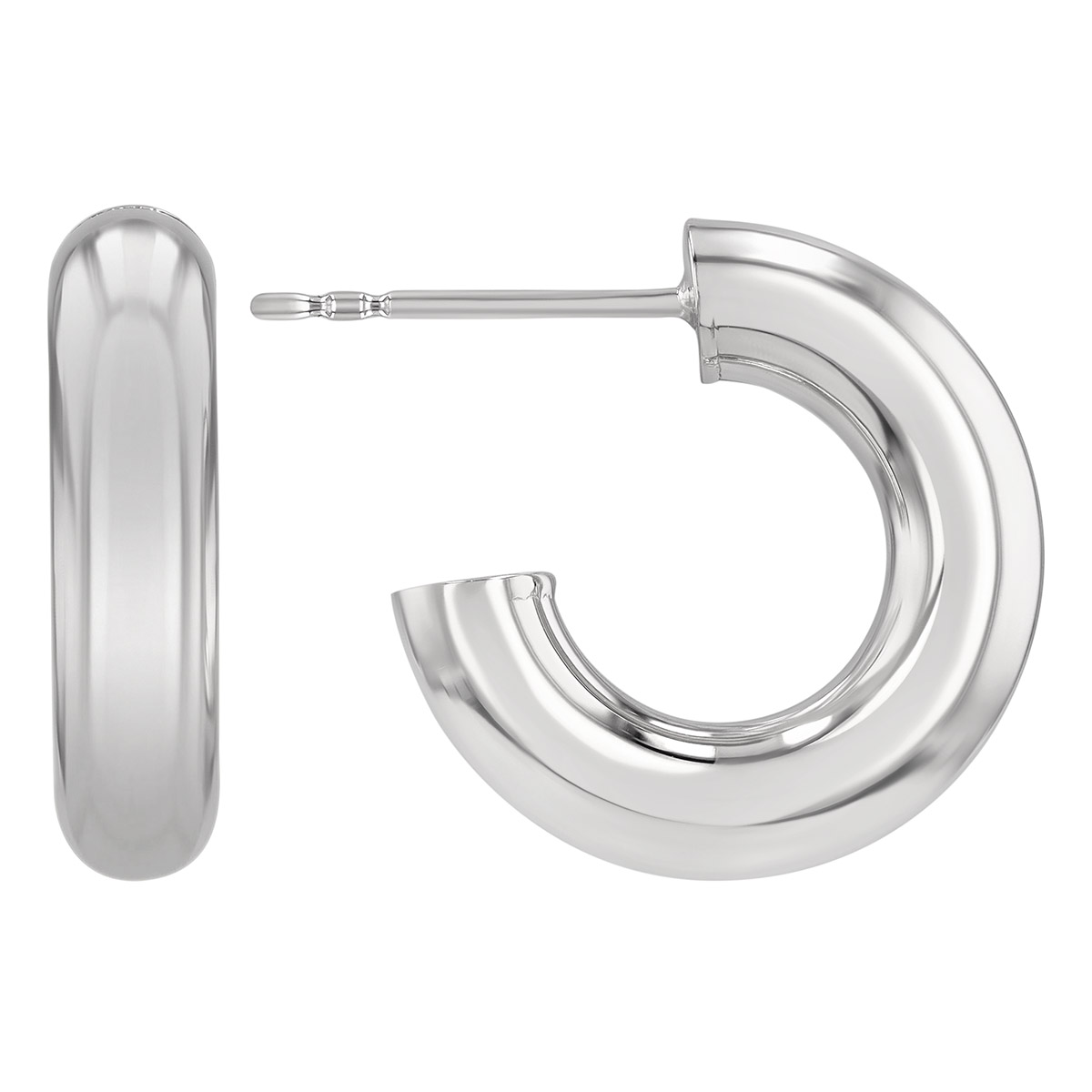 White Gold Rounded Open Huggie Hoop Earrings, 8 mm