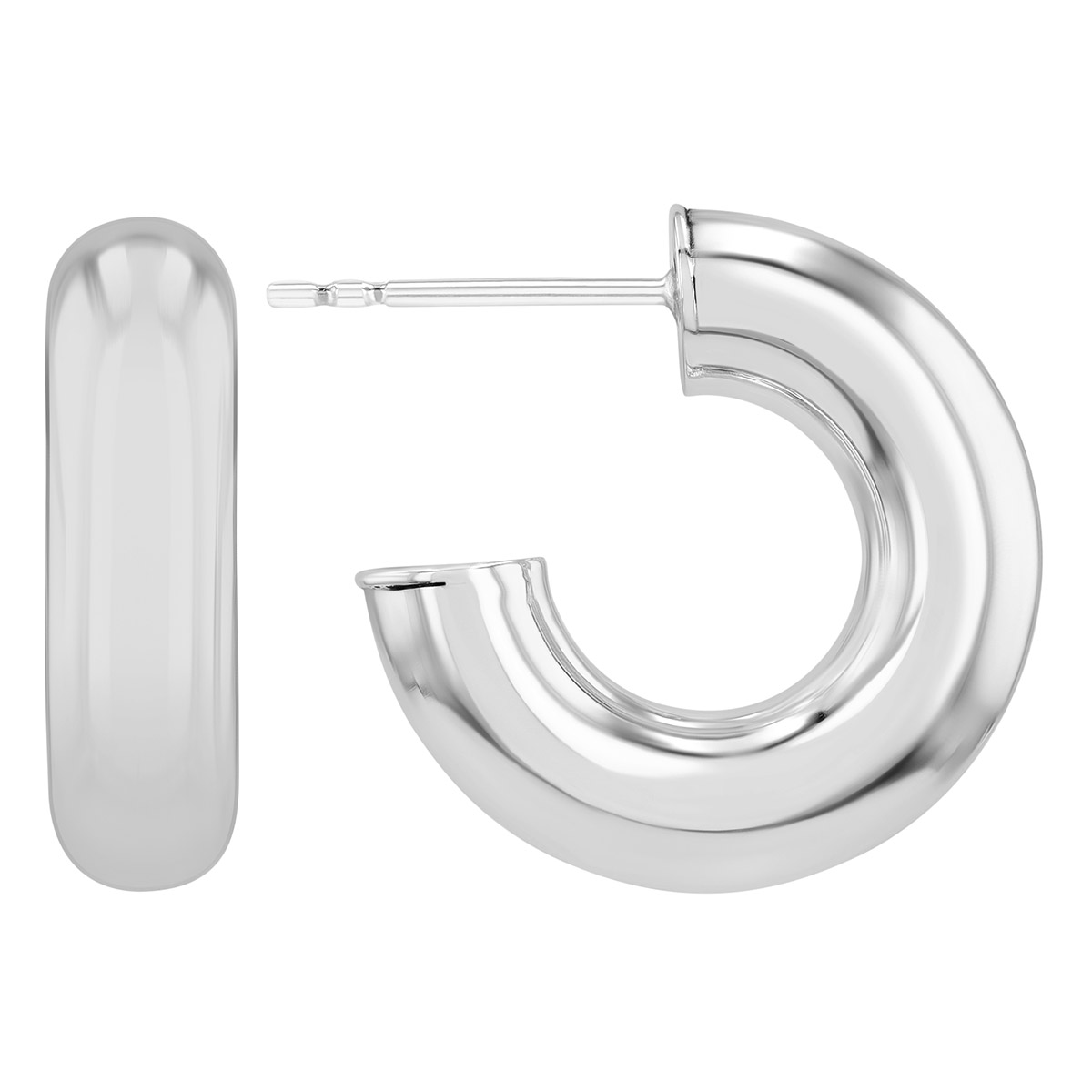 White Gold Rounded Open Huggie Hoop Earrings, 8 mm