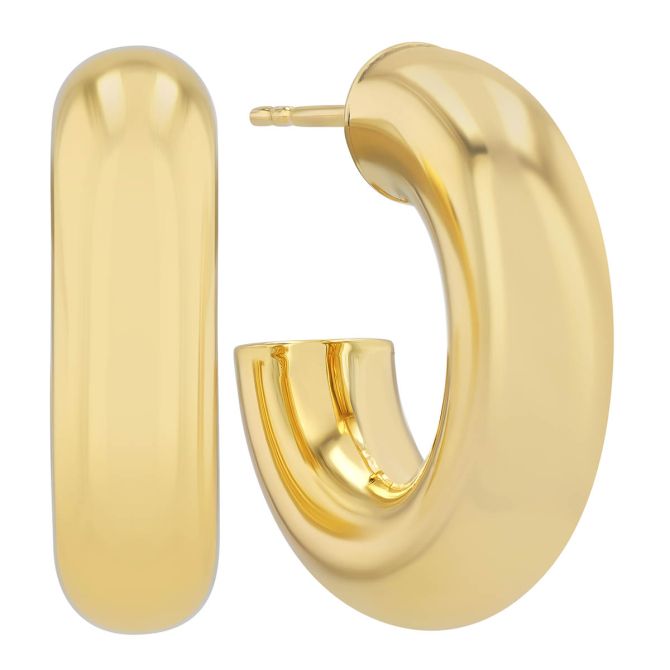 Yellow Gold Rounded Open Huggie Hoop Earrings, 8 mm