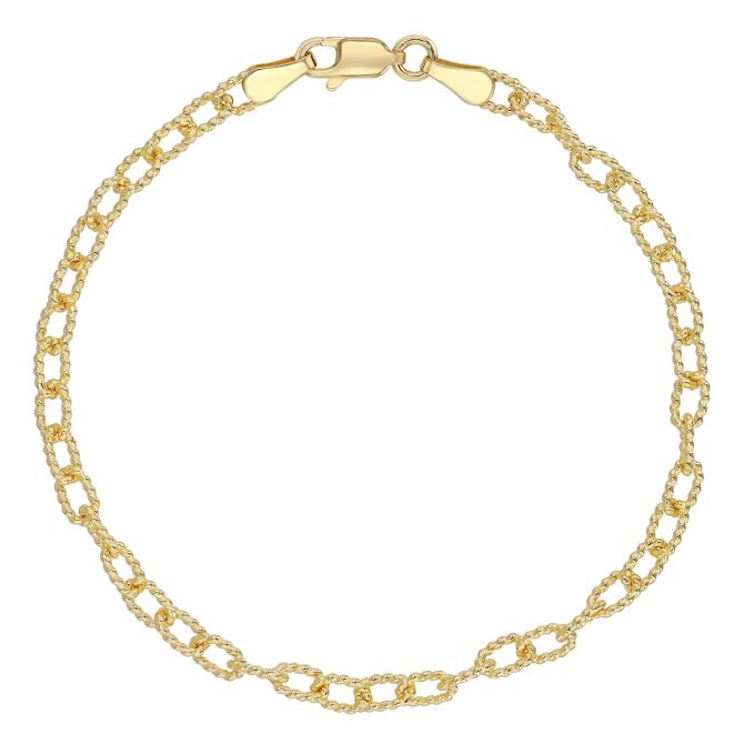 Yellow Gold 3.8 mm Twisted Link Chain Bracelet, 7.5"