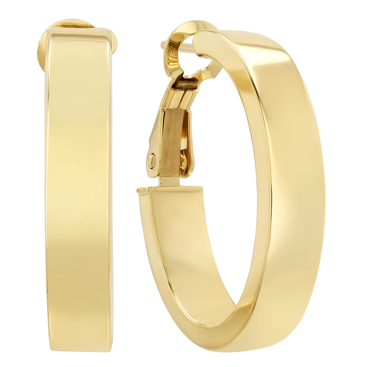 Yellow Gold Square Edge Oval Hoop Earrings, 6 mm