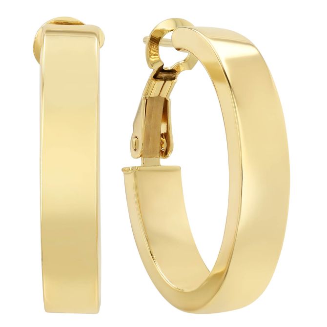 Yellow Gold Square Edge Oval Hoop Earrings, 6 mm