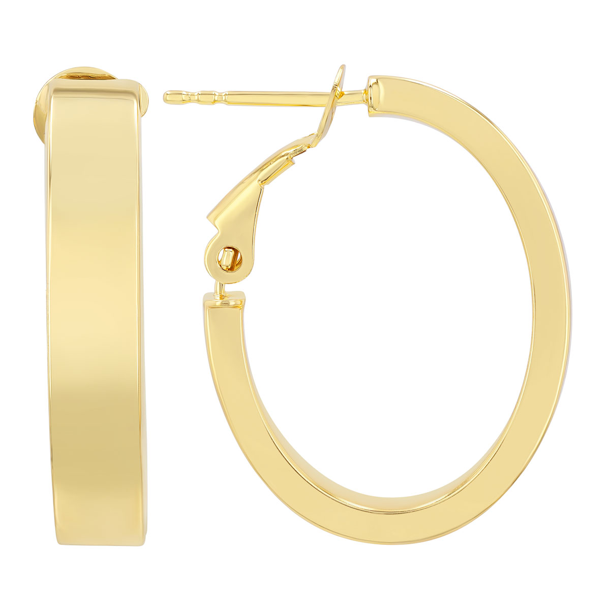 Yellow Gold Square Edge Oval Hoop Earrings, 6 mm