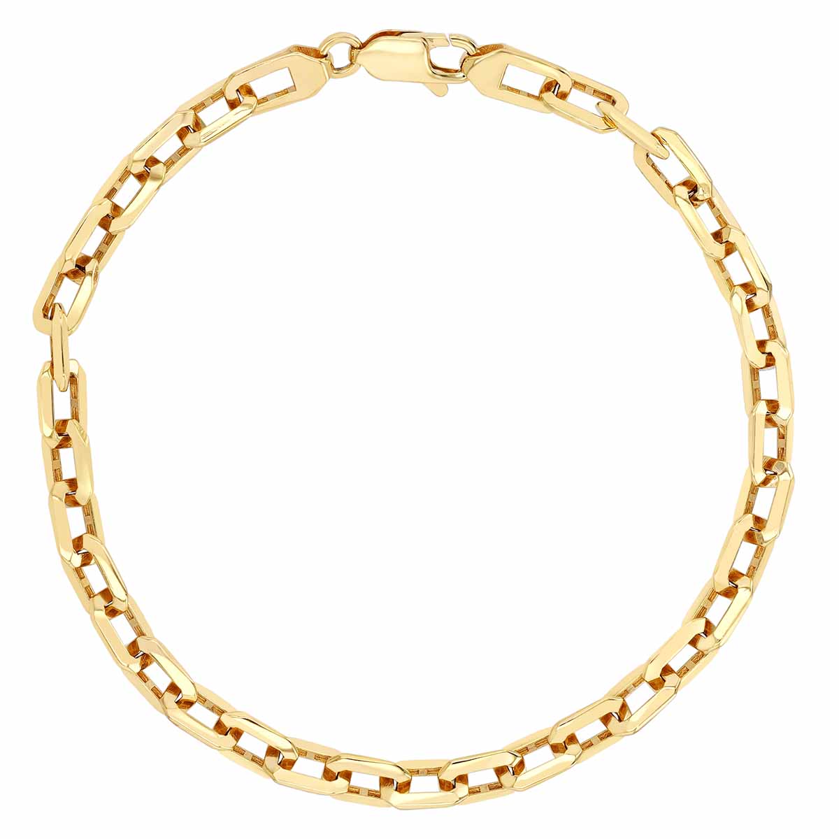 Yellow Gold Squared Edge Paperclip Chain Bracelet, 8