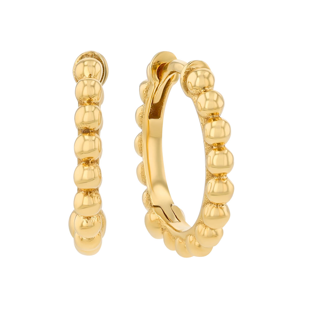 Marika Yellow Gold Beaded Huggie Hoop Earrings