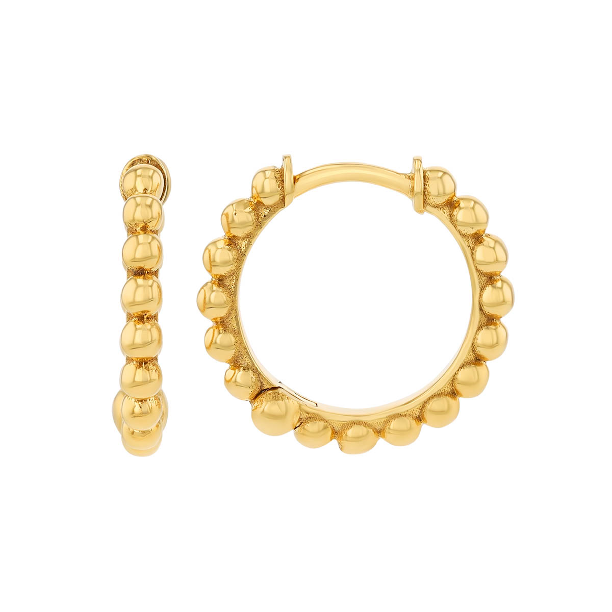 Marika Yellow Gold Beaded Huggie Hoop Earrings