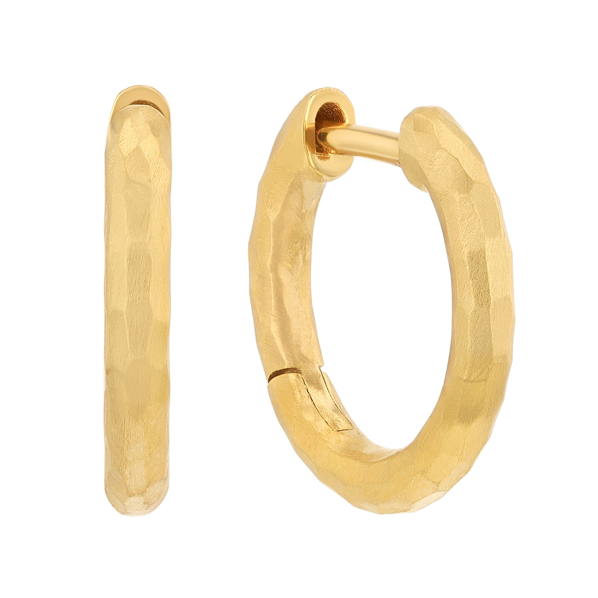 Marika Hammered Satin Yellow Gold Huggie Hoop Earrings
