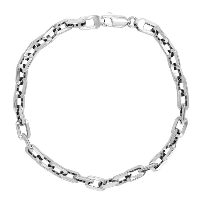 White Gold Squared Edge Paperclip Chain Bracelet, 8"