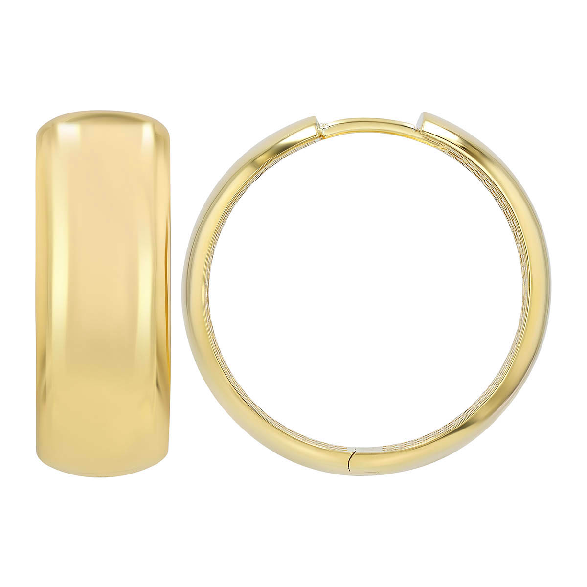 Yellow Gold Rounded Endless Hoop Earrings, 25 mm