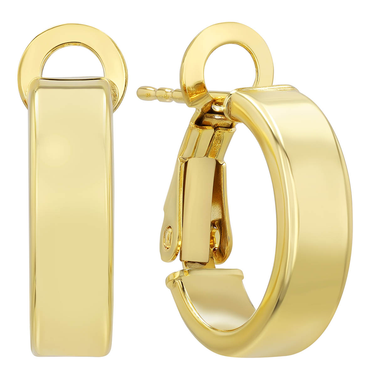 Yellow Gold Squared Hoop Earrings, 10 mm