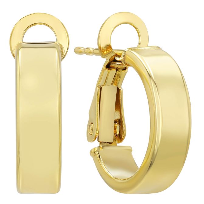 Yellow Gold Squared Hoop Earrings, 10 mm