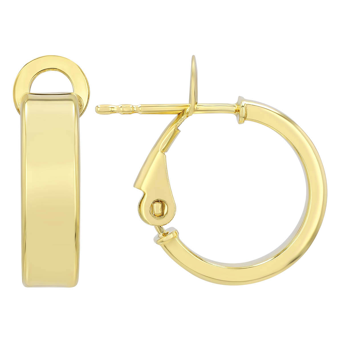 Yellow Gold Squared Hoop Earrings, 10 mm