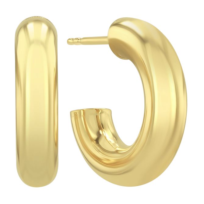 Yellow Gold Rounded Open Huggie Hoop Earrings, 8"