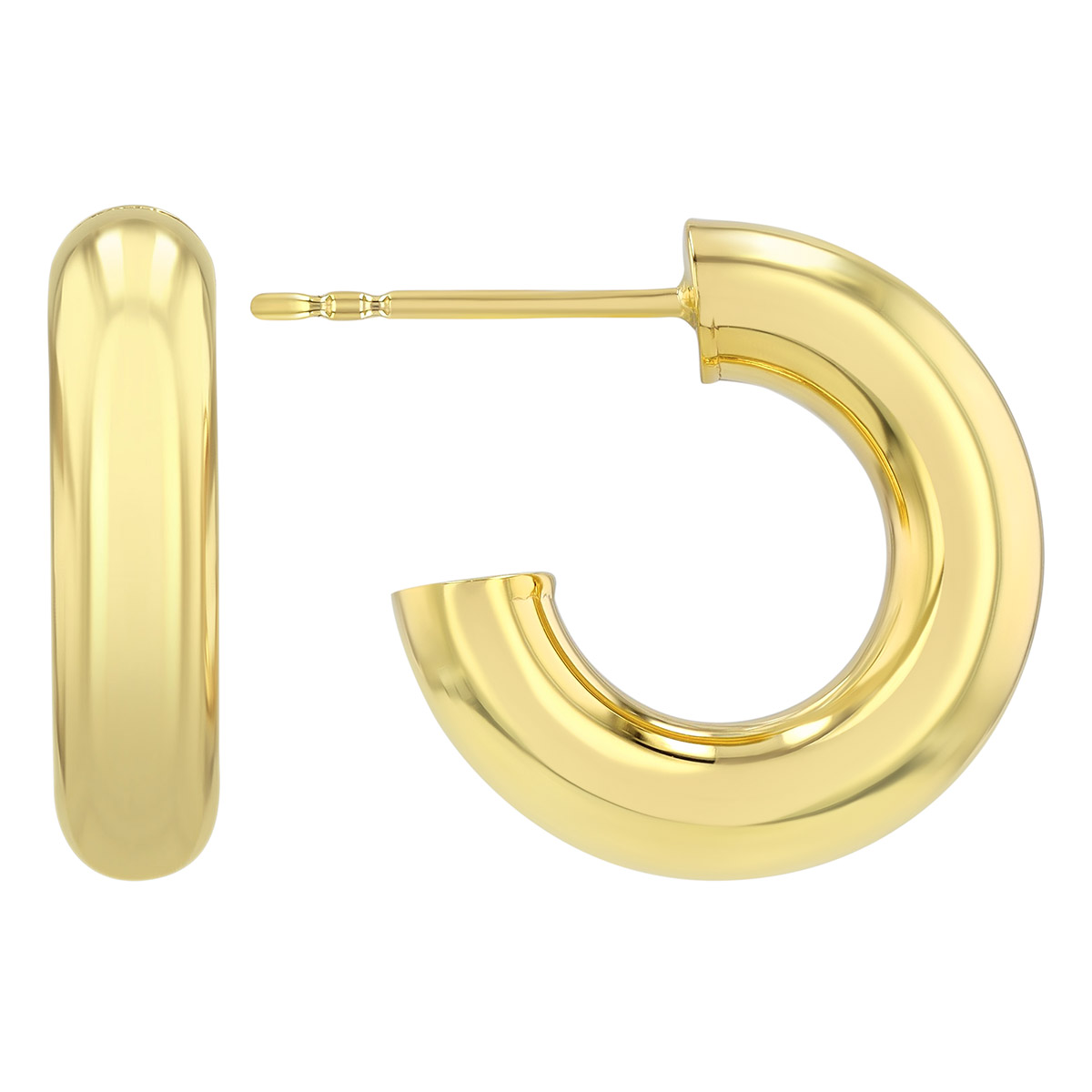 Yellow Gold Rounded Open Huggie Hoop Earrings, 8