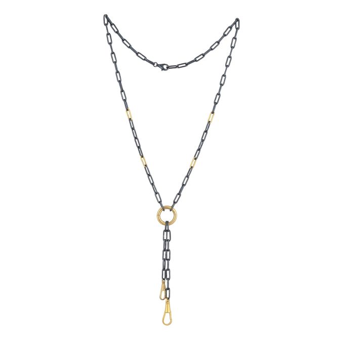 Lika Behar Clipski Oxidized Sterling Silver & Yellow Gold 2 Charm Holder Necklace, 26"