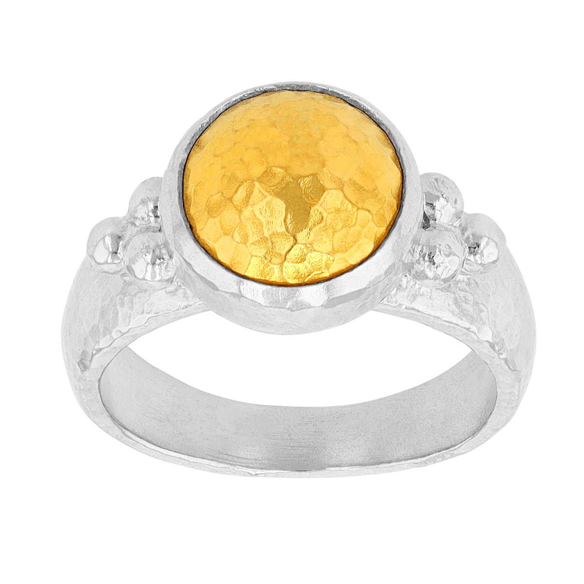 Gurhan Hammered Yellow Tone Circle Bezel & Sterling Silver Ring