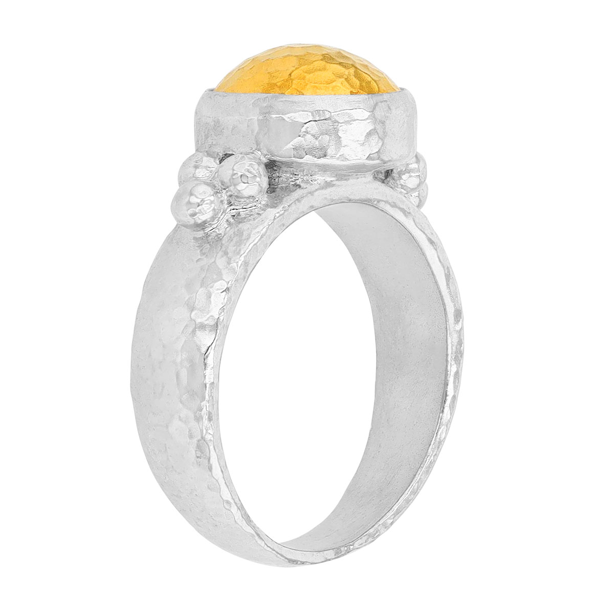 Gurhan Hammered Yellow Tone Circle Bezel & Sterling Silver Ring