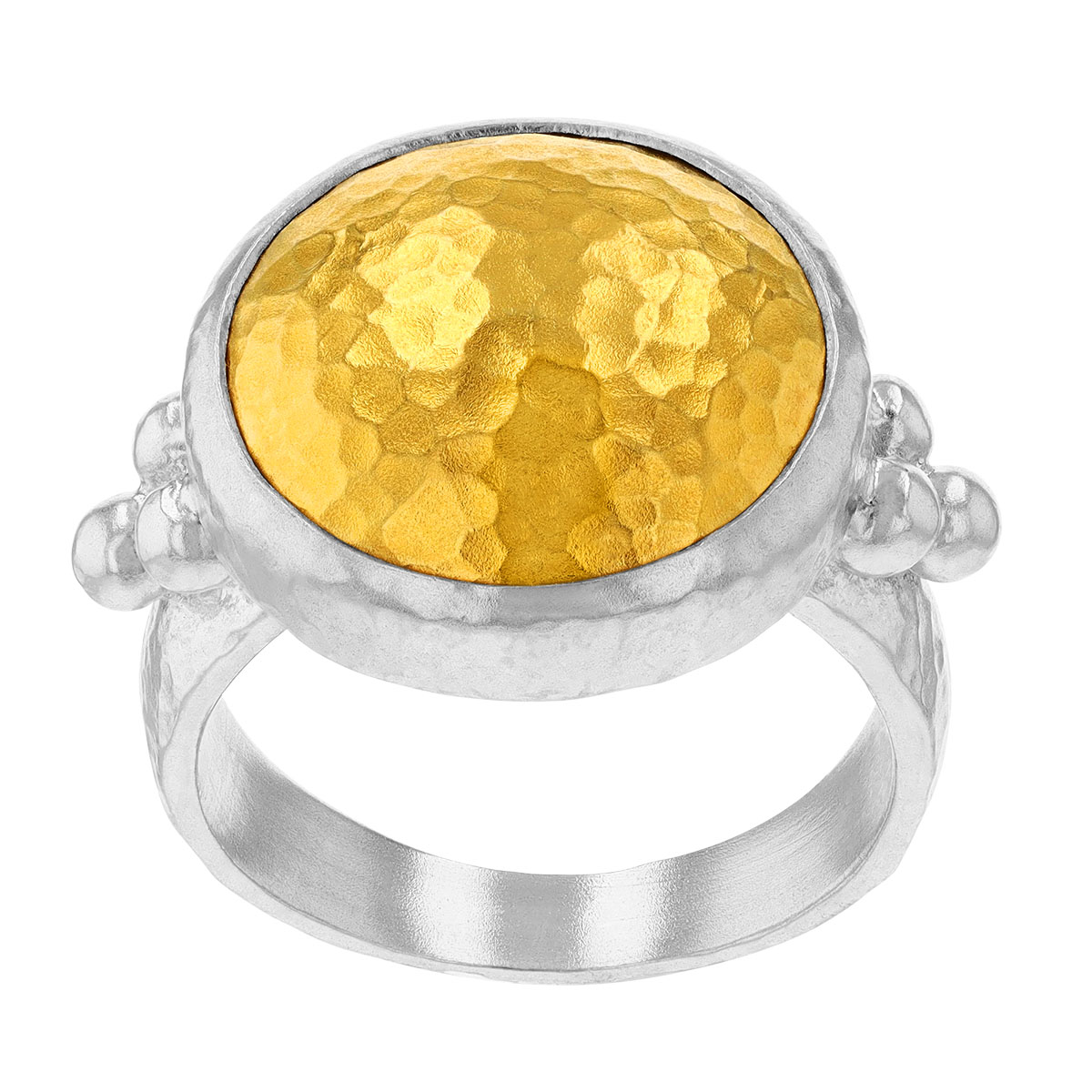 Gurhan Large Hammered Yellow Tone Circle Bezel & Sterling Silver Ring
