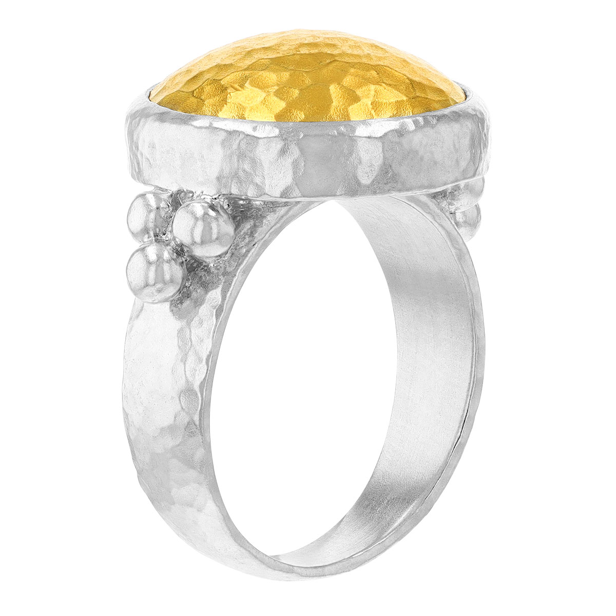 Gurhan Large Hammered Yellow Tone Circle Bezel & Sterling Silver Ring
