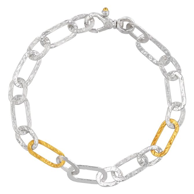 Gurhan Sterling Silver & Yellow Tone Double Station Paperclip Link Bracelet, 7"