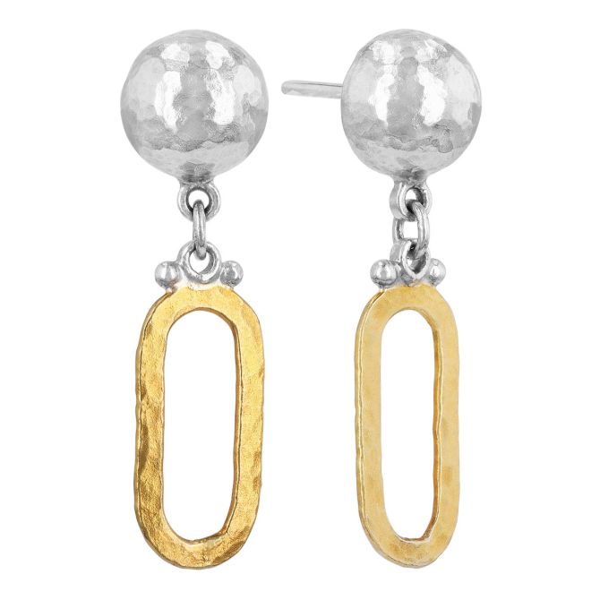 Gurhan Sterling Silver Dome & Yellow Tone Oval Dangle Earrings