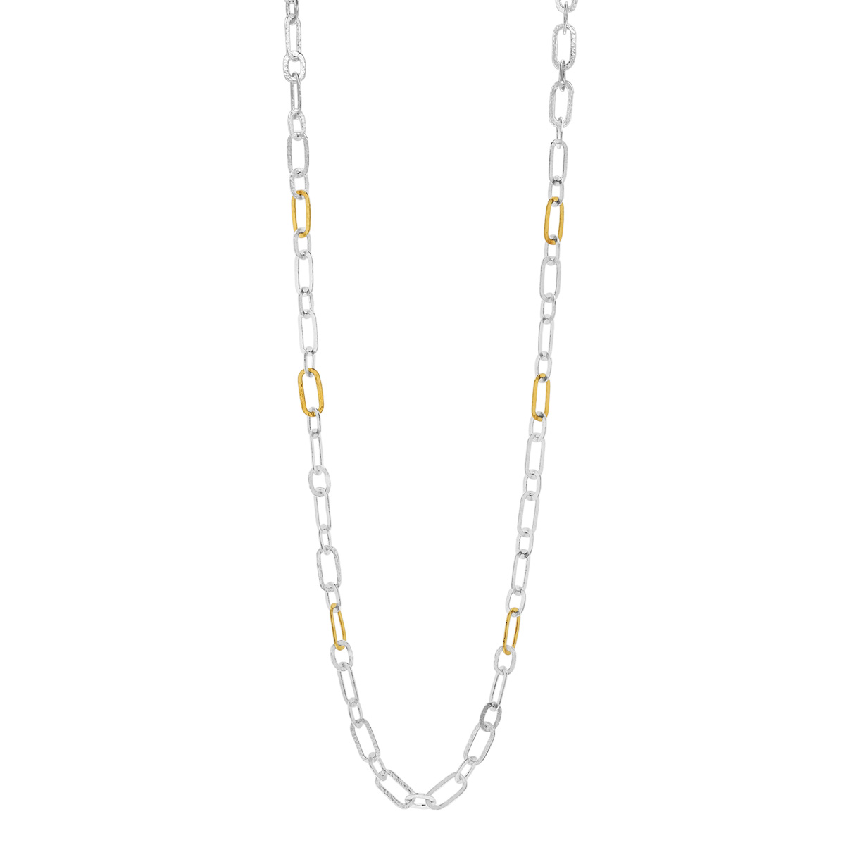Gurhan Sterling Silver & Yellow Tone Station Paperclip & Rounded Link Chain Necklace, 36