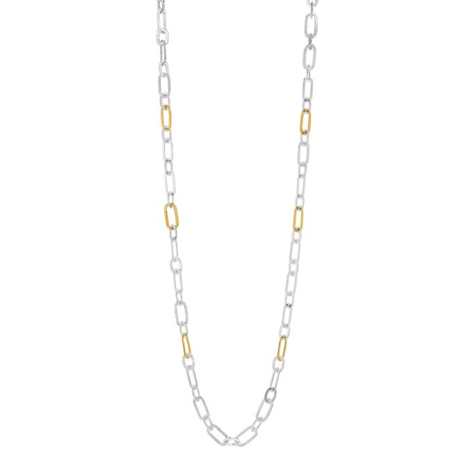 Gurhan Sterling Silver & Yellow Tone Station Paperclip & Rounded Link Chain Necklace, 36"