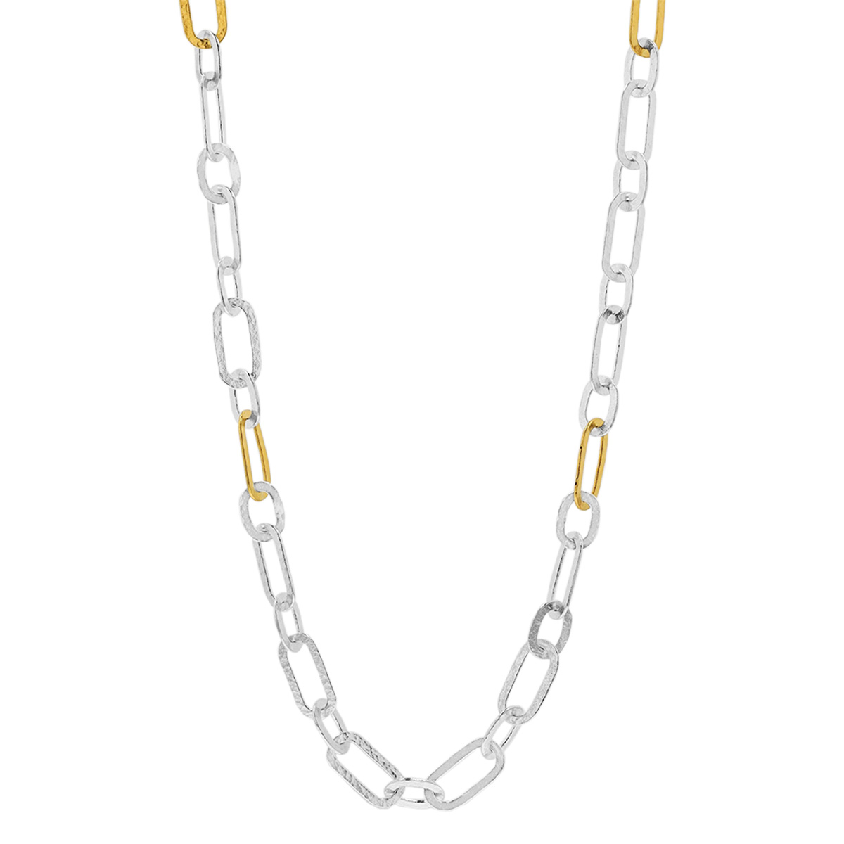 Gurhan Sterling Silver & Yellow Tone Station Paperclip & Rounded Link Chain Necklace, 36