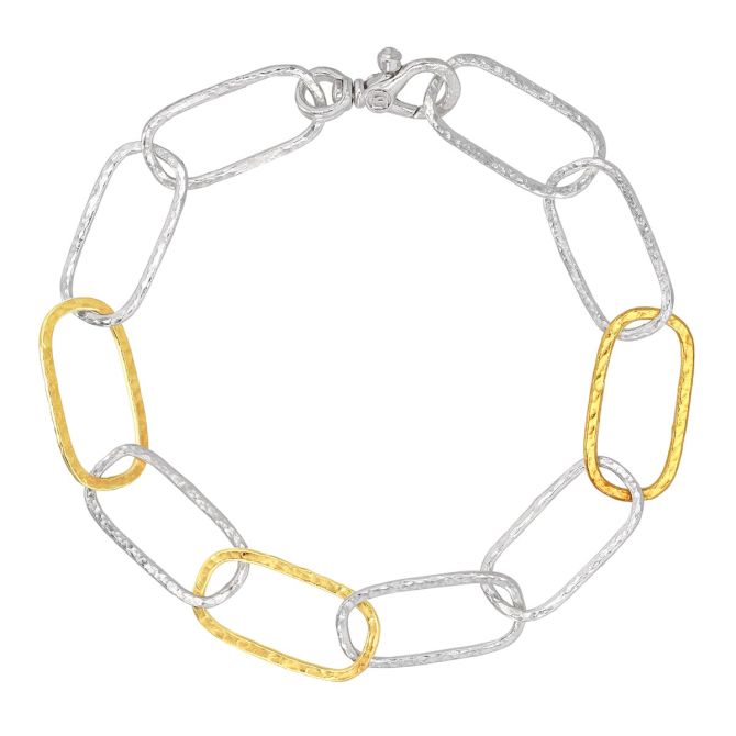 Gurhan Sterling Silver & Yellow Tone Triple Station Paperclip Link Bracelet, 8"