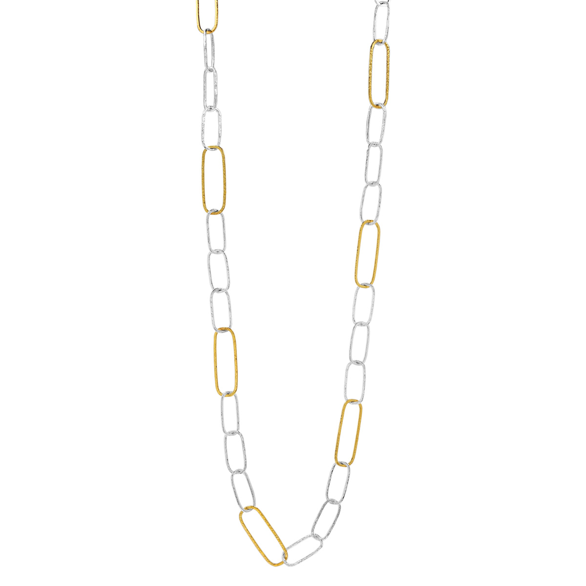 Gurhan Sterling Silver & Large Yellow Tone Station Paperclip Link Chain Necklace, 36