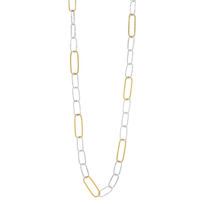 Gurhan Sterling Silver & Large Yellow Tone Station Paperclip Link Chain Necklace, 36"