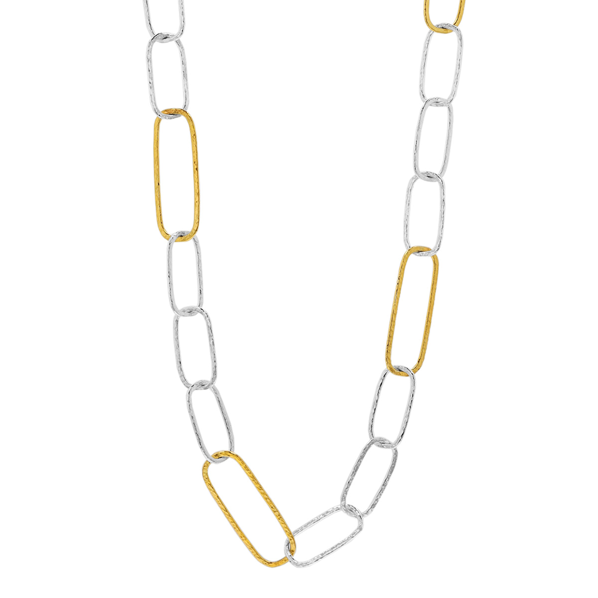 Gurhan Sterling Silver & Large Yellow Tone Station Paperclip Link Chain Necklace, 36